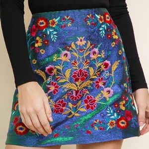 Iridescent embroidered floral skirt